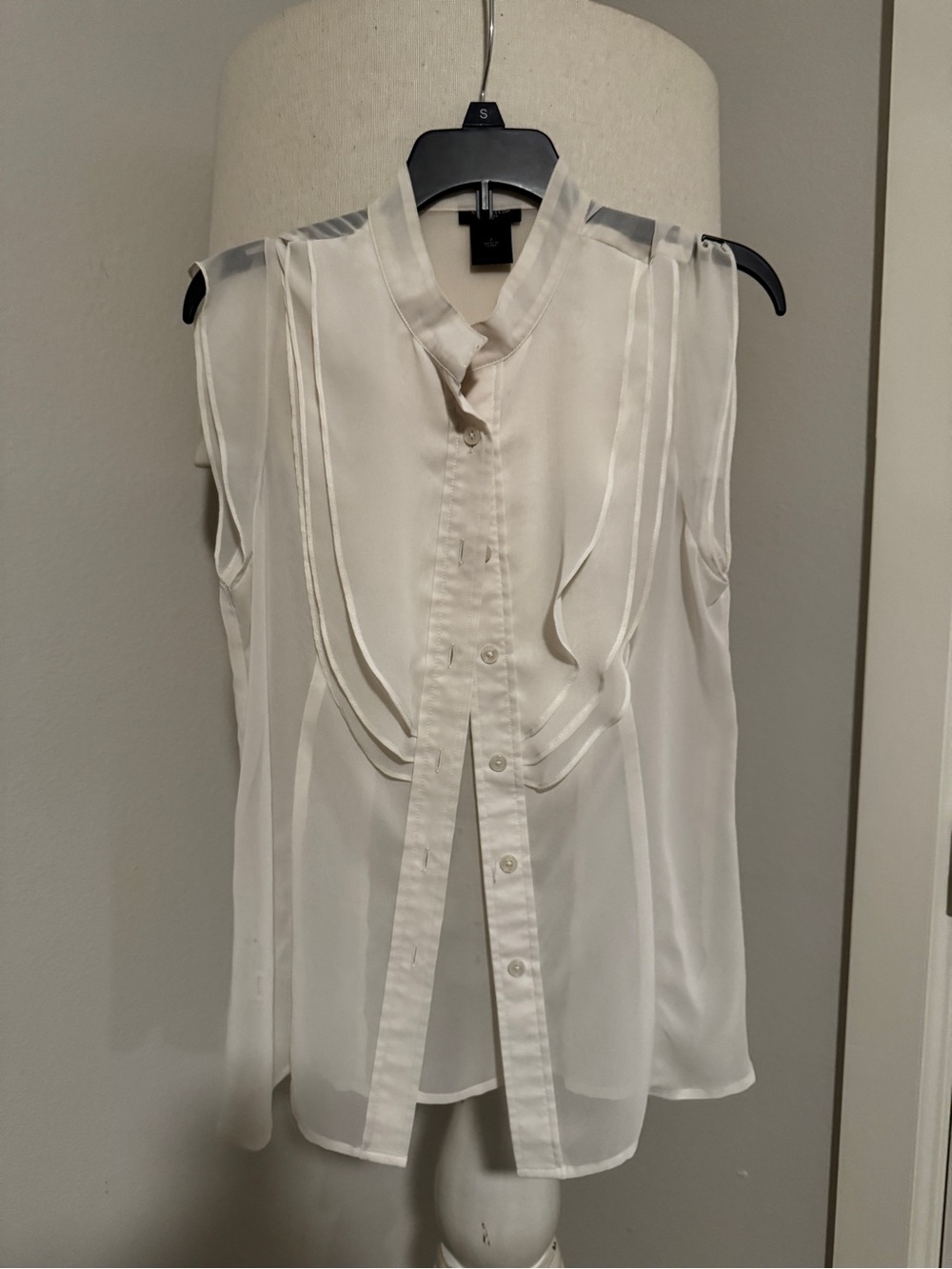 Ann Taylor Ivory Sleeveless Semi-Sheer Blouse
